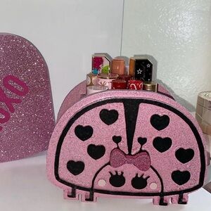 Pink Glitter Ladybug Lipstick Holder